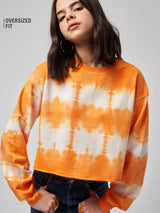 Women's Orange Casual Oversized Fit Tie Dye Full Sleeves Sweatshirt