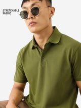 Men's Green Casual Solid Regular Fit Half Sleeves Polo Tshirt