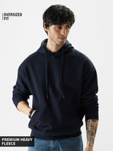 Men's Navy Solid Hooded Neck Oversized Hoodie