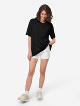Women's Black Casual Oversized Fit Solid Half Sleeves Tshirt