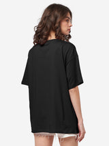 Women's Black Casual Oversized Fit Solid Half Sleeves Tshirt