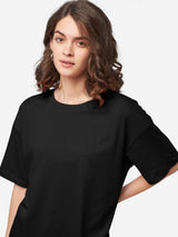 Women's Black Casual Oversized Fit Solid Half Sleeves Tshirt