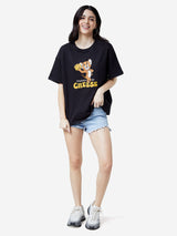 Women's Black Casual Oversized Fit Printed Half Sleeves Tshirt