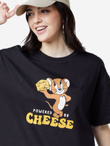 Women's Black Casual Oversized Fit Printed Half Sleeves Tshirt