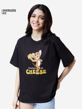 Women's Black Casual Oversized Fit Printed Half Sleeves Tshirt