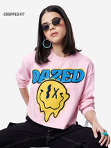 Women's Pink Casual Regular Fit Graphic Full Sleeves Sweatshirt
