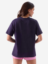 Women's Blue Casual Oversized Fit Printed Half Sleeves Tshirt