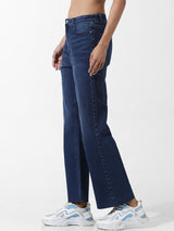 Women's Blue Woven Casual Solid Regular Fit Jeans