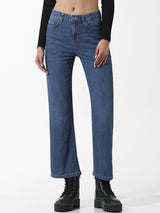 Women's Blue Woven Casual Solid Regular Fit Jeans