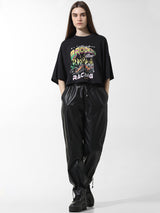 Women's Black Knitted Casual Printed Cropped Half Sleeves Tshirt