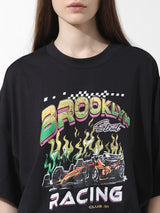 Women's Black Knitted Casual Printed Cropped Half Sleeves Tshirt