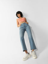 Women's Blue Woven Casual Solid Regular Fit Jeans