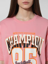 Women's Pink Knitted Casual Printed Regular Fit Half Sleeves Tshirt