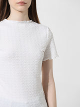 Women's White Knitted Casual Solid Regular Fit Half Sleeves Tshirt