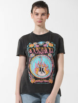 Women's Black Knitted Casual Printed Regular Fit Half Sleeves Tshirt