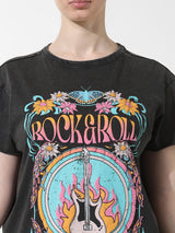 Women's Black Knitted Casual Printed Regular Fit Half Sleeves Tshirt