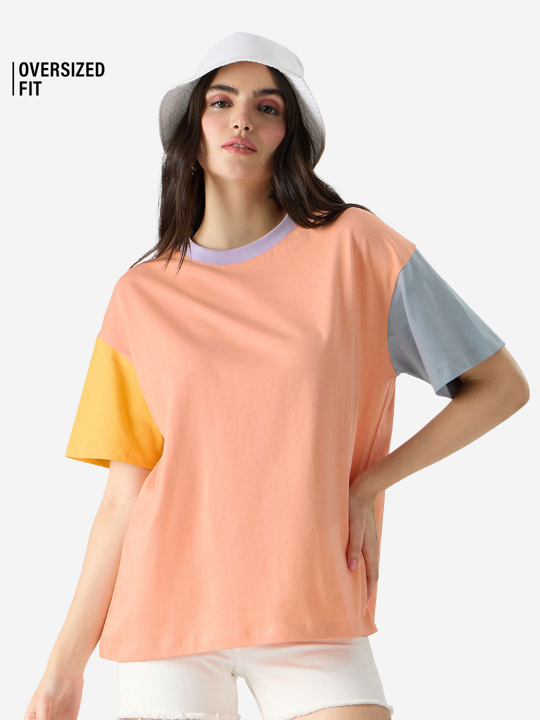 Women's Multicolor Casual Oversized Fit Solid Half Sleeves Tshirt