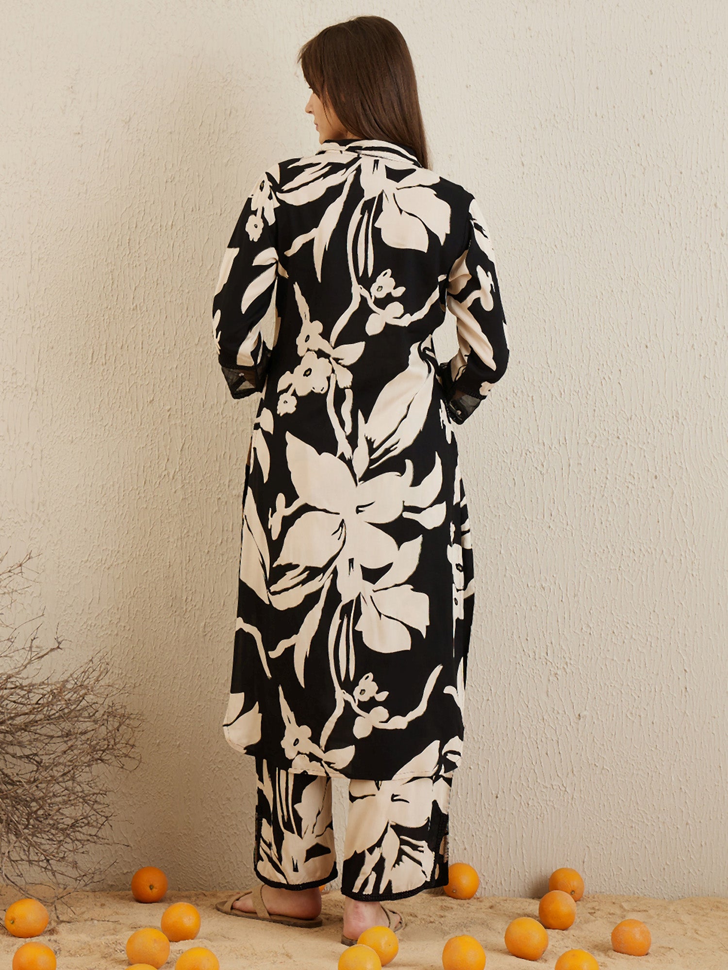 Women's Black Printed Straight Kurta Trouser set