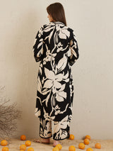 Women's Black Printed Straight Kurta Trouser set