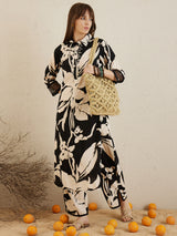 Women's Black Printed Straight Kurta Trouser set