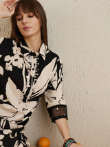 Women's Black Printed Straight Kurta Trouser set