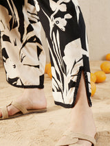 Women's Black Printed Straight Kurta Trouser set