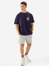Men's Purple Casual Printed Oversized Fit Half Sleeves Tshirt