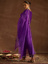 Women's Purple Embroidered Straight Kurta Trouser With Dupatta set