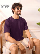 Men's Purple Casual Solid Regular Fit Half Sleeves Tshirt