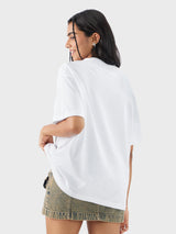 Women's White Casual Oversized Fit Solid Half Sleeves Tshirt