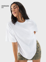 Women's White Casual Oversized Fit Solid Half Sleeves Tshirt
