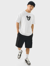 Men's White Casual Printed Oversized Fit Half Sleeves Tshirt