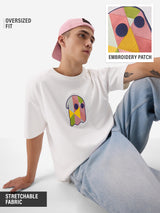 Men's White Casual Printed Oversized Fit Half Sleeves Tshirt
