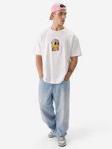 Men's White Casual Printed Oversized Fit Half Sleeves Tshirt