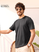 Men's Grey Casual Solid Regular Fit Half Sleeves Tshirt