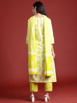 Women's Green Printed Straight Kurta Trousers With Dupatta Set