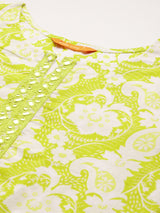 Women's Green Printed Straight Kurta Trousers With Dupatta Set