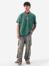 Men's Green Casual Printed Oversized Fit Half Sleeves Tshirt
