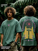 Men's Green Casual Printed Oversized Fit Half Sleeves Tshirt