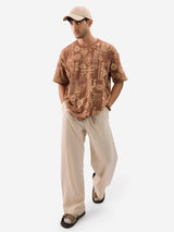 Men's Brown Casual Printed Oversized Fit Half Sleeves Tshirt