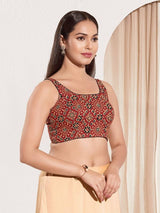 Women's Maroon Cotton Padded Back Open Sleeveless Saree Blouse