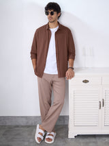 Men's Brown Casual Solid Regular Fit Full Sleeves Shirt