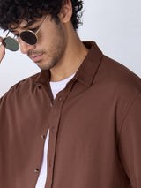 Men's Brown Casual Solid Regular Fit Full Sleeves Shirt