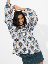 Women's Multicolor Casual Oversized Fit Printed Full Sleeves Shirt
