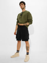 Men's Black Solid Cargo Shorts