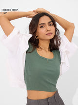 Women's Green Casual Slim Fit Solid Half Sleeves Top