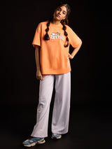 Women's Orange Casual Graphic Half Sleeves Tshirt