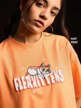 Women's Orange Casual Graphic Half Sleeves Tshirt