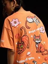 Women's Orange Casual Graphic Half Sleeves Tshirt