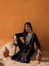 Women's Black Embroidered Straight Kurta